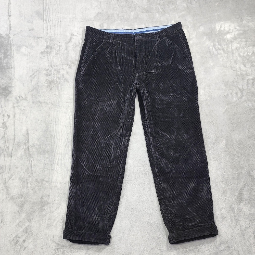 Vintage Club Room Pants Men 40x30 Black Corduroy Pleated Chino Cuffed Hem Office